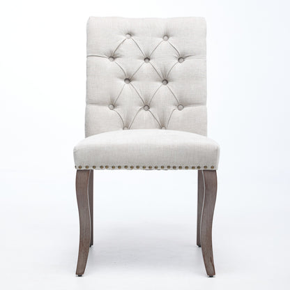 Upholstered Chenille Fabric Accent Dining Chair, Curved Solid Wood Legs, Elegant Tufted Club Dining Room Kitchen Room Dining Chair – Beige