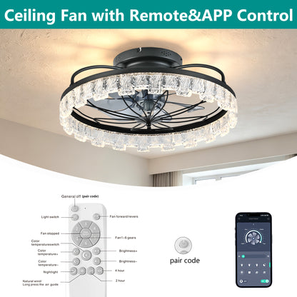 Rustic Black Ceiling Fan with Light, Farmhouse Flower Caged Ceiling Fan with Remote, LED Low Profile Ceiling Light for Bedroom Kitchen Living Room
