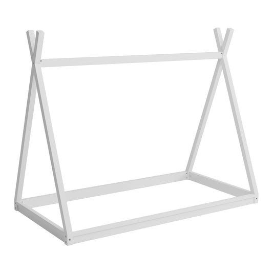 Montessori Style Wood Twin Size Tent Bed for Kids, House Shape Frame, Low-Floor Design, White