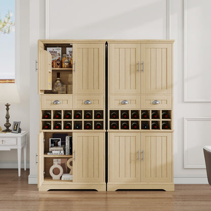 70.9" Tall Farmhouse Wine Storage Cabinet, Removable 12-Bottle Wine Rack, 2 Spacious Drawers, 4 Door Shelves, Adjustable Shelves & 2-Tier Storage Cabinets for Kitchen, Dining Room,Natural