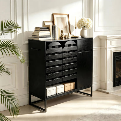 Buffet Cabinet with Storage: 44.49"Black Woven Door Accent Cabinets,with Arched Doors,with Multi layer Adjustable,with Metal Leg,woven door and drawer - for Kitchen Living Dining Room Entryway