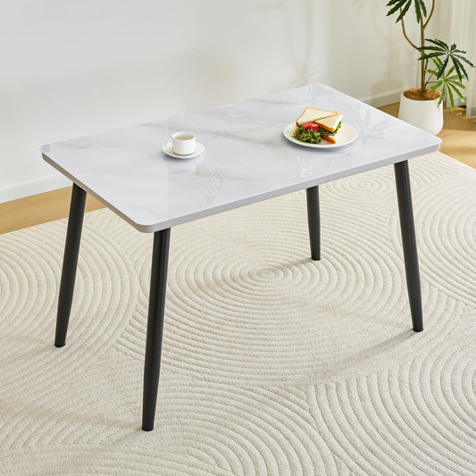 Modern minimalist rectangular dining table, suitable for 4-6 people. Tempered glass countertop+lower MDF board, imitation marble texture – Model W1151S04621