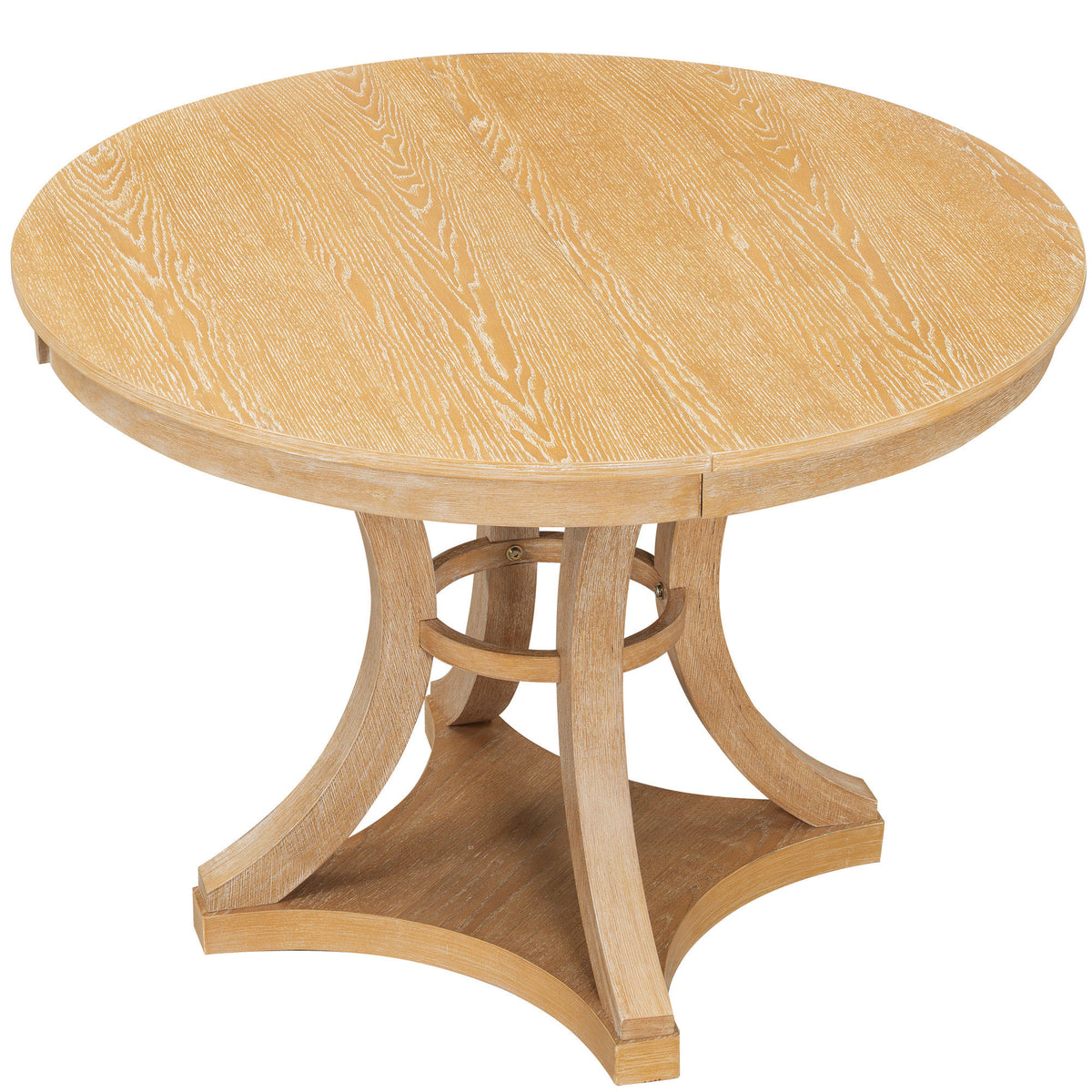 TREXM 5-Piece Retro Functional Dining Table Set Extendable Round Table and 4 Upholstered Chairs for Dining Room and Living Room (Natural)
