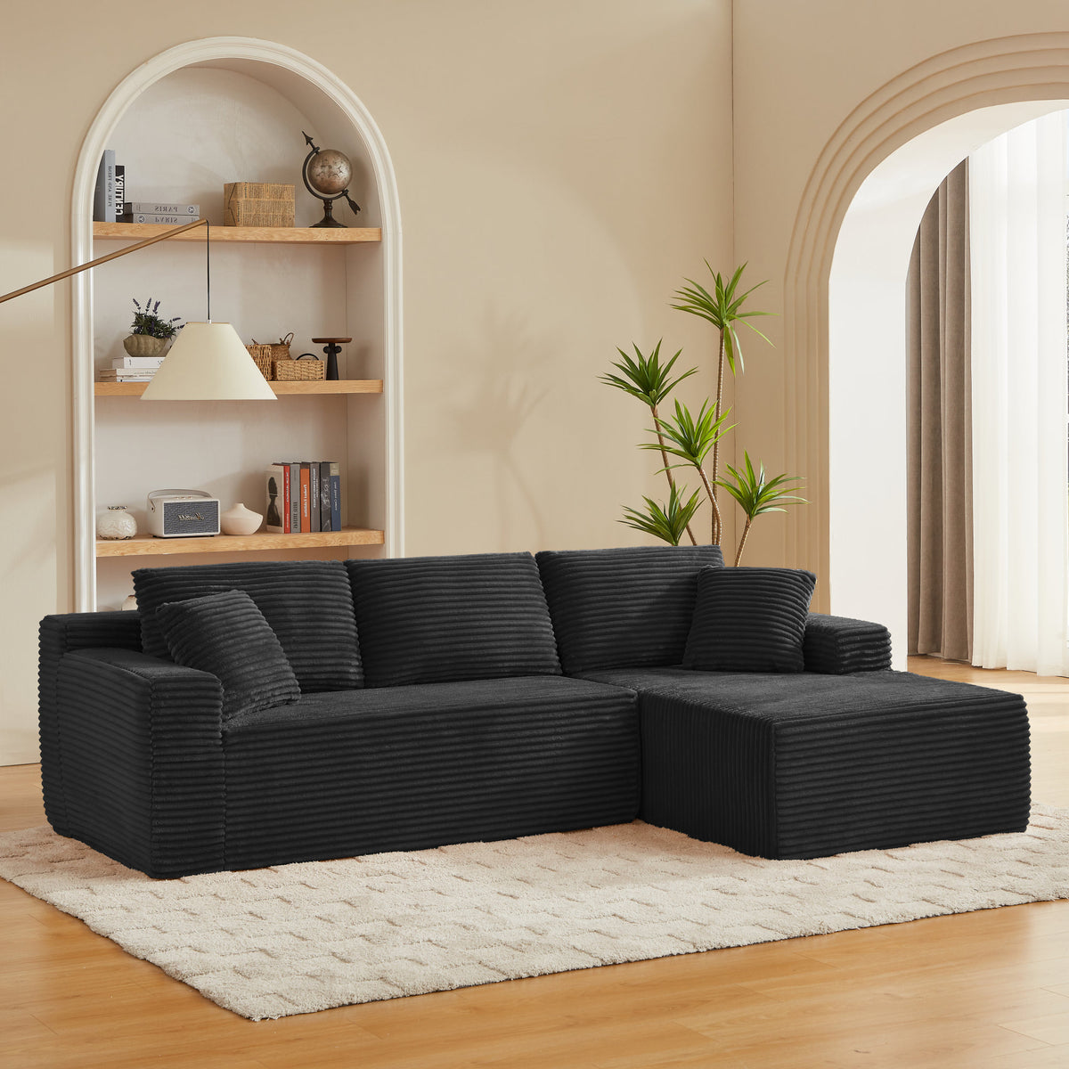 L-Shaped Cloud Sectional Sofa with Deep Seat, No Assembly Required, Modular Couches Sleeper, Black – Model W2339S00117
