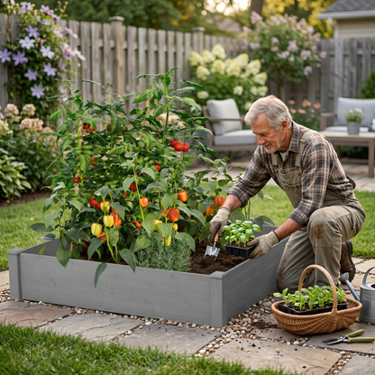Raised Garden Bed 48x48x10'', Outdoor Wood Planter Box Over Floor, Tool-Free Assembly