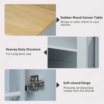 K&K 47 inch Kitchen Island with Extendable Dining Table, Rubber Wood Veneer Kitchen Table with Internal Storage Rack, Power Outlet