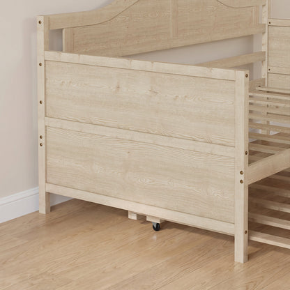 Twin Solid Wood Daybed with Drawer Rolling Trundle, Multi-Purpose Single Sofa Bed for Bedroom Living Room,Natural