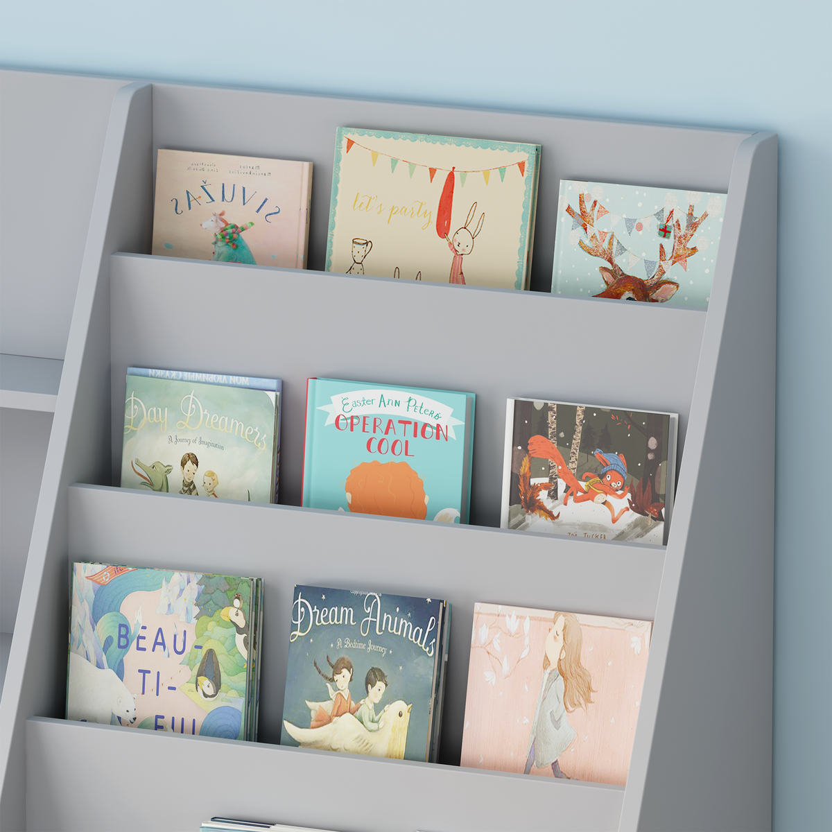 Kids Bookshelf and Toy Storage Organizer, Multifunctional 4 Tier Wooden Kids Book Shelf with Bookcase Display Stand, Children, Toddlers - Gray – Model W808P340216