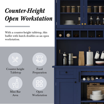 [Assembly Video Provided] TOPMAX Farmhouse 35.4x17.7x74.8inch Freestanding Buffet with Hutch – Blue