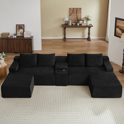 Compressible U-Shaped Sectional Sofa Set,Minimalist Style Modular Sectional Sofa, Corduroy Fabric Cloud Couch for Living Room