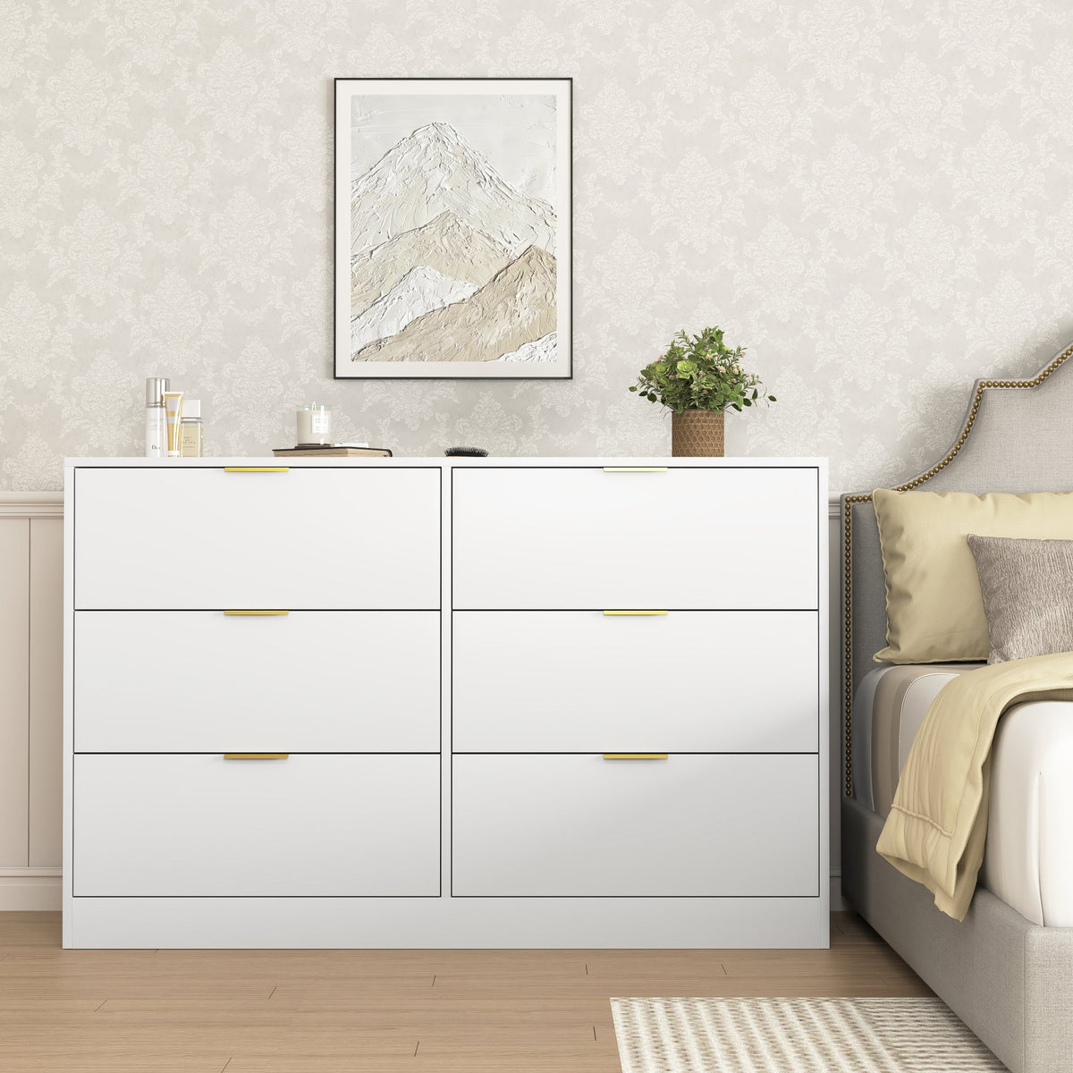 Simply Modern 6-Drawer Dresser, Chest of Drawers for Bedroom, Living Room, Hallway, and Entryway - Large Storage Cabinet White