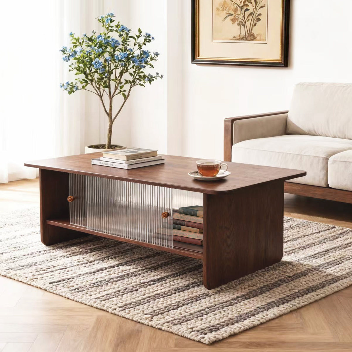 47-inch rectangular modern minimalist coffee table with a storage cabinet featuring glass sliding doors, suitable for living rooms, bedrooms and offices, easy to assemble, brown
W3935P408518/D25001Z