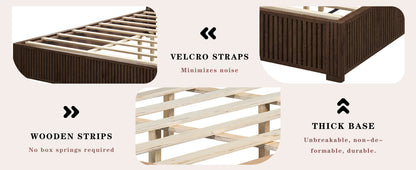 Solid Wood Platform Bed Frame with Headboard, No Box Spring Needed, Floor-standing bed, Easy Assembly, Queen Size, Walnut