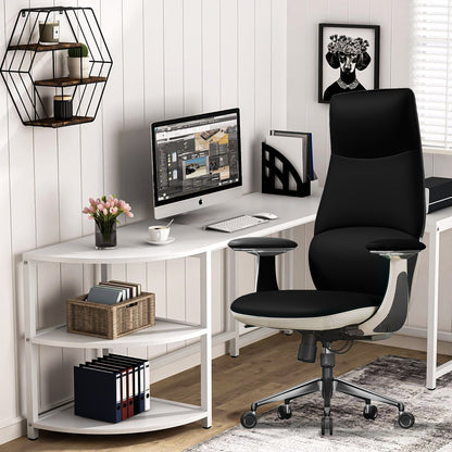Ergonomic Genuine Leather Executive Chair,400lbs High Back, Elegant Back Pattern,  360° Silent Wheels, Tilt & Depth Adjustable, Movable Armrests, Lumbar Support