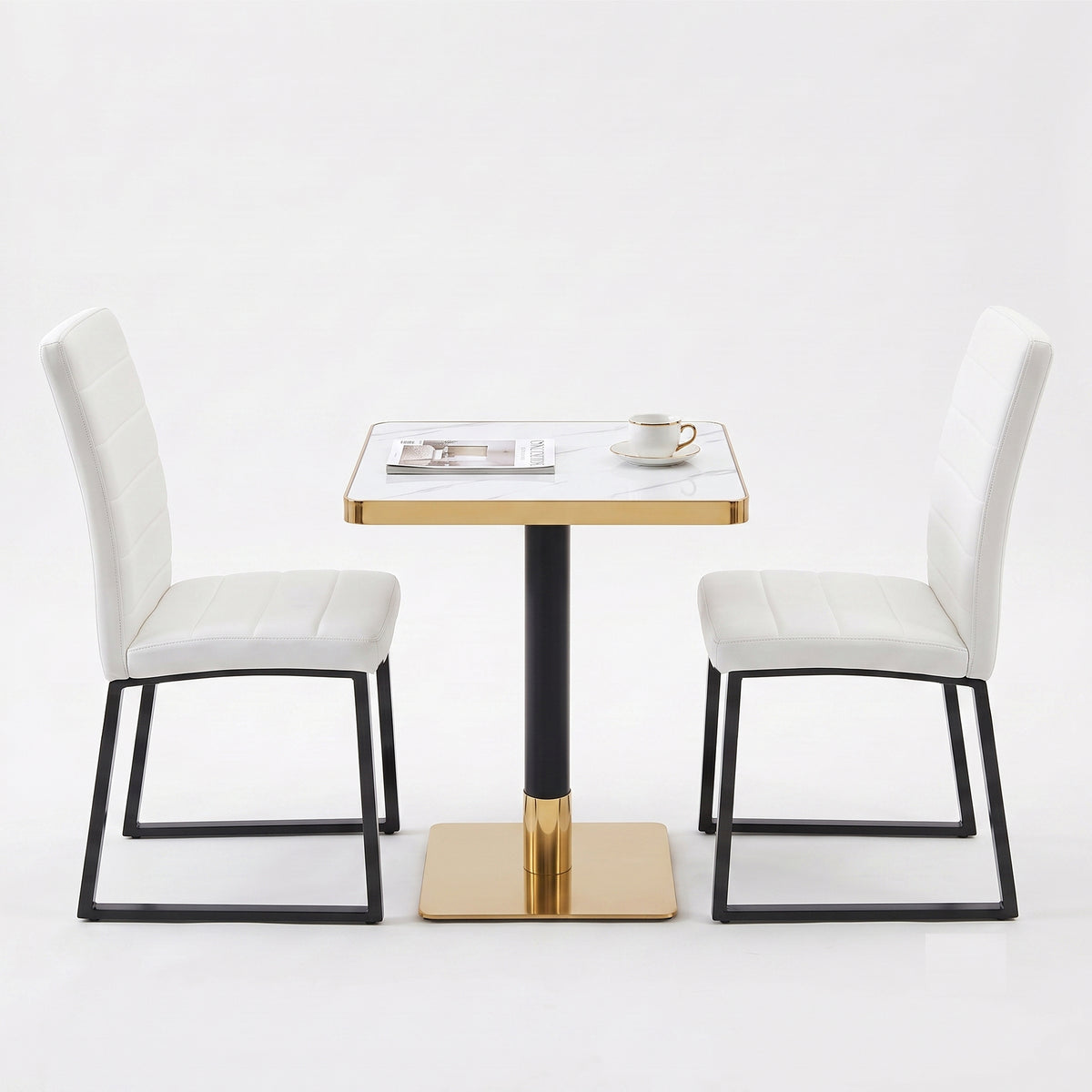 23.7'' Dining Table and Chairs for 2, Space Saving Modern Casual Dining Table Set for Apartment Kitchen Dining Room (White Gold Color Table+2 White Chairs)