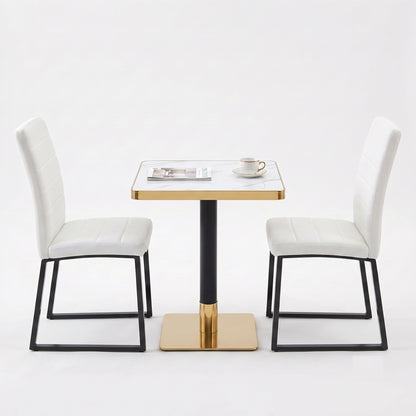 23.7'' Dining Table and Chairs for 2, Space Saving Modern Casual Dining Table Set for Apartment Kitchen Dining Room (White Gold Color Table+2 White Chairs)