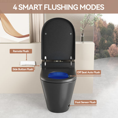 Smart Bidet Toilet with Auto Open/Close Seat, Warm Water Wash, Heated Seat, and Dryer in Black Ceramic, One-Piece Design