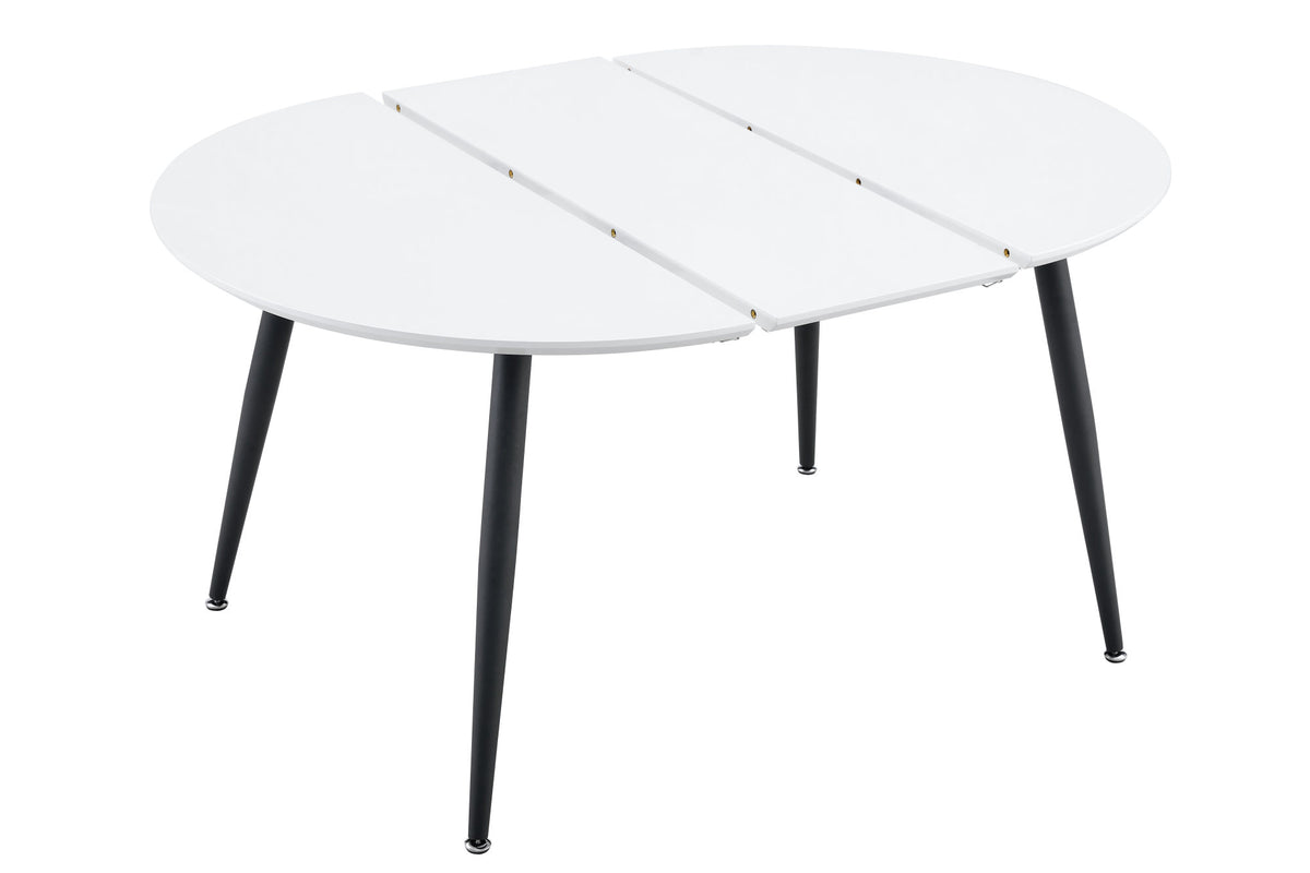 Using a clever telescopic mechanism, this white medium density fiberboard tabletop is paired with black metal legs, resulting in a smooth and delicate surface. Its unique design creates a smooth.
