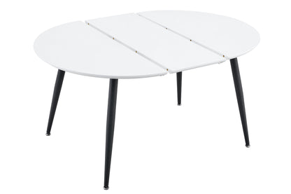 Using a clever telescopic mechanism, this white medium density fiberboard tabletop is paired with black metal legs, resulting in a smooth and delicate surface. Its unique design creates a smooth.