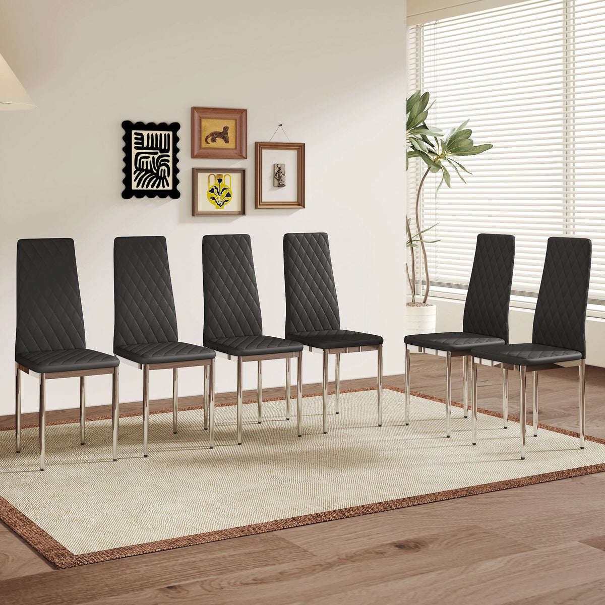 Modern Style Dining Chairs Set of 6 in Black, Essential for Minimalist Homes.Meeting Family Dining Needs, PU Material Seat