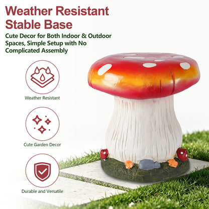 13' Mushroom Stool Garden Statue, Magnesium Oxide Stone Composite Outdoor Stool Decor, Red Cap with Yellow Edge, Sculpture Decor for Yard, Patio, Garden & Backyard, Ideal Gift for Garden Decoration