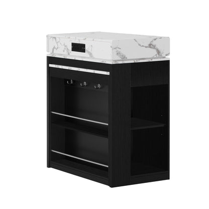 [VIDEO] TREXM Extendable Dining Table with Folding Tabletop, Bar Table with Drawers and Power Outlet, Kitchen Island with Wheels and Hooks, Sideboard for Kitchen and Dining Room (Black+Marble White)