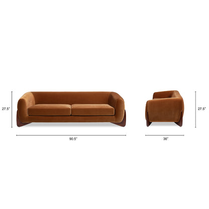 Alpine 90.5' Sherpa Sofa in Burnt Orange Performance Velvet with Natural Oak Legs