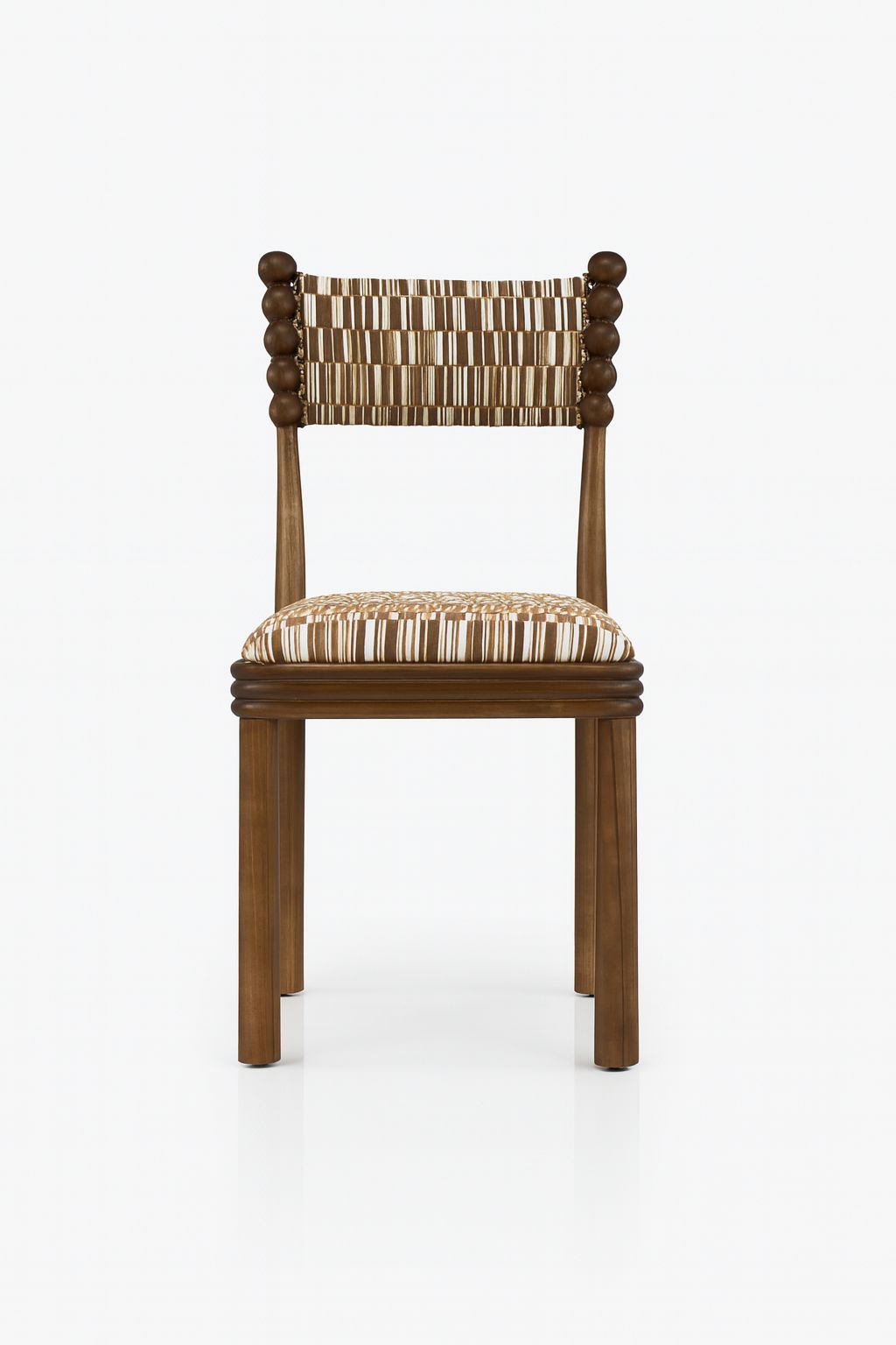 Postmodern Ball-Turned Solid Wood Dining Chair, Mid-Century Accent Side Chair with Patterned Upholstered Seat for  Dining Room, Living Room, Kitchen & Bedroom, Set of 2