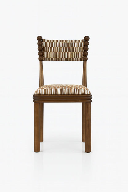 Postmodern Ball-Turned Solid Wood Dining Chair, Mid-Century Accent Side Chair with Patterned Upholstered Seat for  Dining Room, Living Room, Kitchen & Bedroom, Set of 2