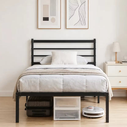 Twin Metal  Bed Frame with Headboard, 440 LBS Heavy Duty Steel Slat Support, No Box Spring Needed, 12.28" Under Bed Storage, Noise-Free & Easy Assembly, Black