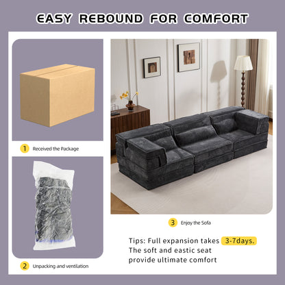 Compression Mahjong Sofa, Convertible Floor Sofa Bed, DIY Boneless Modular Sectional Sofa, No Assembly Required, Circle fleece fabric – Gray