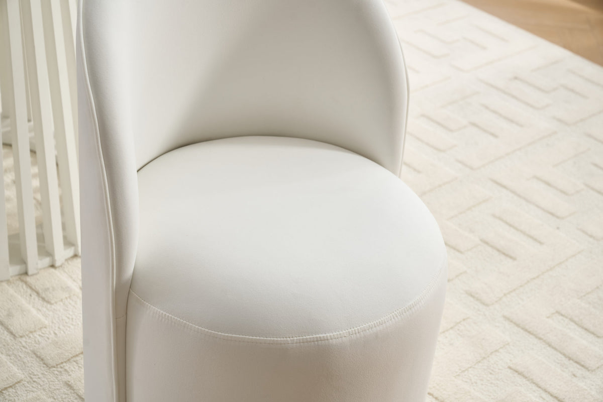 Mid Century Modern Velvet Barrel Chair, 360 Degree Swivel Armless Dining Chair in Cream, Metal and Wood Frame with High-Density Sponge Cushion