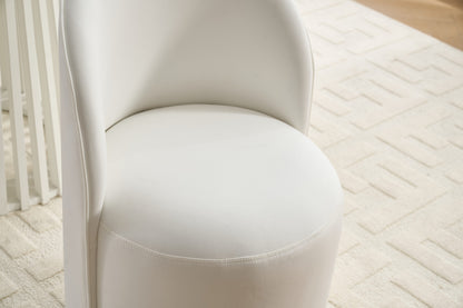 Mid Century Modern Velvet Barrel Chair, 360 Degree Swivel Armless Dining Chair in Cream, Metal and Wood Frame with High-Density Sponge Cushion