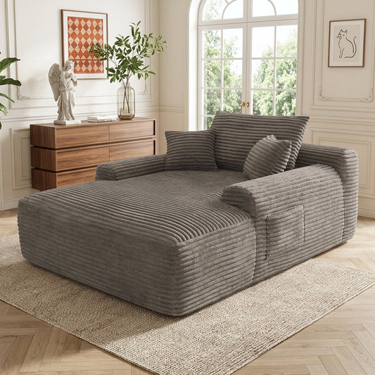 NEW Convertible Chaise Lounge Chair Plush with Wide Armrest & Throw Pillows, Cozy Boneless Sleeper Sofa Bed Armchair, for Living Room, Bedroom, No Assembly Required,Brown,Plush