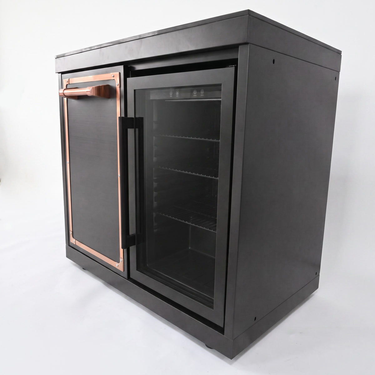 Luxury Black Titanium Outdoor Kitchen Island, 6-Burner 87,900 BTU Gas Grill with Infrared Rear Burner, 70L Refrigerator, Sink, Pull-Out Trash Bin, Rotisserie & Cover, Black/Rose Gold
