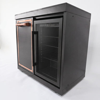 Luxury Black Titanium Outdoor Kitchen Island, 6-Burner 87,900 BTU Gas Grill with Infrared Rear Burner, 70L Refrigerator, Sink, Pull-Out Trash Bin, Rotisserie & Cover, Black/Rose Gold