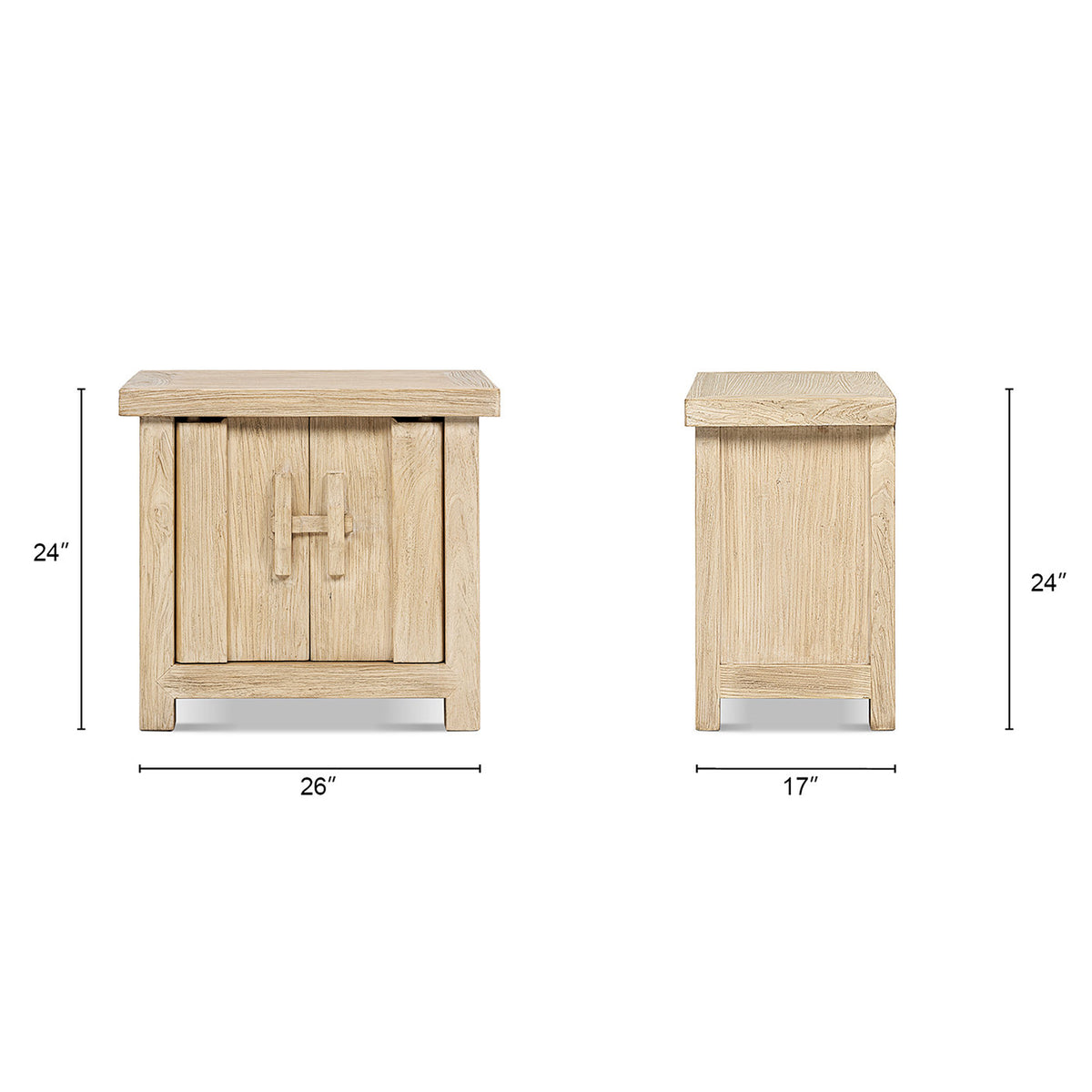 Rowan 26" Reclaimed Elm Wood 2-Door Cabinet, Light Natural Brown