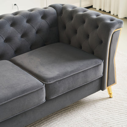Modern Tufted Velvet Sofa 87.4 inch for Living Room Dark Grey Color