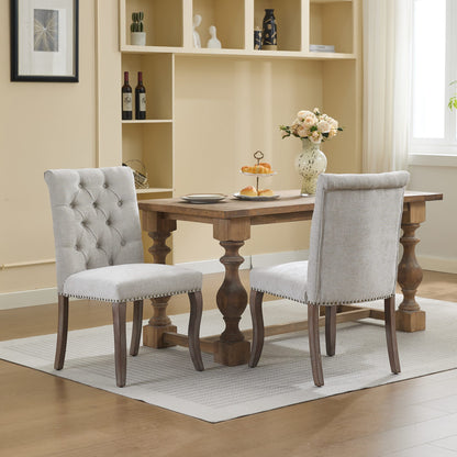 Upholstered Chenille Fabric Accent Dining Chair, Curved Solid Wood Legs, Elegant Tufted Club Dining Room Kitchen Room Dining Chair – Beige