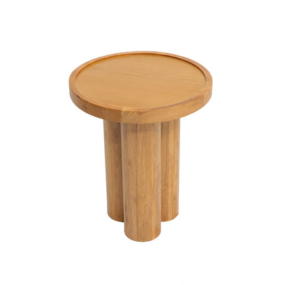 Round Solid Wood End Table,Natural