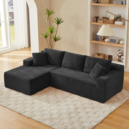 L-Shaped Cloud Sectional Sofa with Deep Seat, No Assembly Required, Modular Couches Sleeper, Black – Model W2339S00116