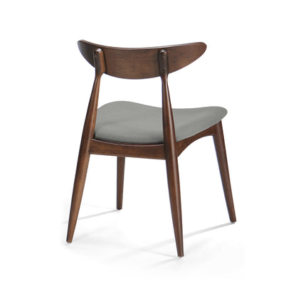 Set of 2 Retro Rubberwood Dining Chairs with Ergonomic Back & Plush Cushions in Walnut and Light Gray, Solid Rubberwood Frame with TSCA-Certified Foam Seats