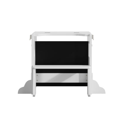 4-in-1 Toddler Kitchen Step Stool,Foldable Learning Standing Tower with Blackboard, Wooden Kitchen Stool Helper for Kids, 1-3 Year Old Boy Girl Gifts(White)
