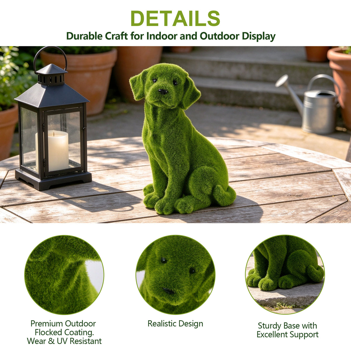 13.4' Garden Statue, Flocked Dog Figurine Style B, Resin Green Grass Effect Puppy Sculpture, Yard Lawn Patio Flower Bed Landscape Ornament, Decor Gift for Garden & Pet Lovers