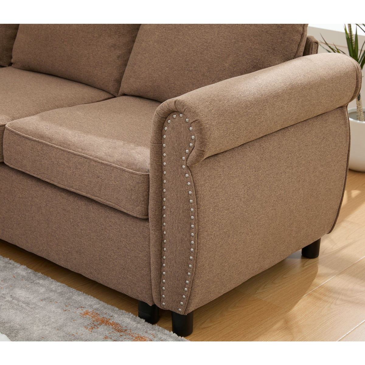 [NEW ARRIVED] [VIDEO PROVIDED] Sleeper Sofa, 2 in 1 Pull Out Couch Bed,6 seater sofa bed, L Shaped Sleeper Sectional Sofa Couch,Riveted sofa,104'' Large combined sofa Bed in living room, Brown