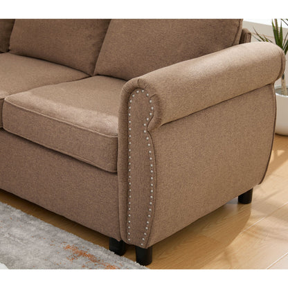 [NEW ARRIVED] [VIDEO PROVIDED] Sleeper Sofa, 2 in 1 Pull Out Couch Bed,6 seater sofa bed, L Shaped Sleeper Sectional Sofa Couch,Riveted sofa,104'' Large combined sofa Bed in living room, Brown