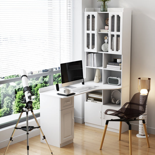 L-Shaped Corner Computer Desk for Home Office or Study desk, Study Modern Style Table with Drawers, Bookshelf & Hutch – Model W331S00203