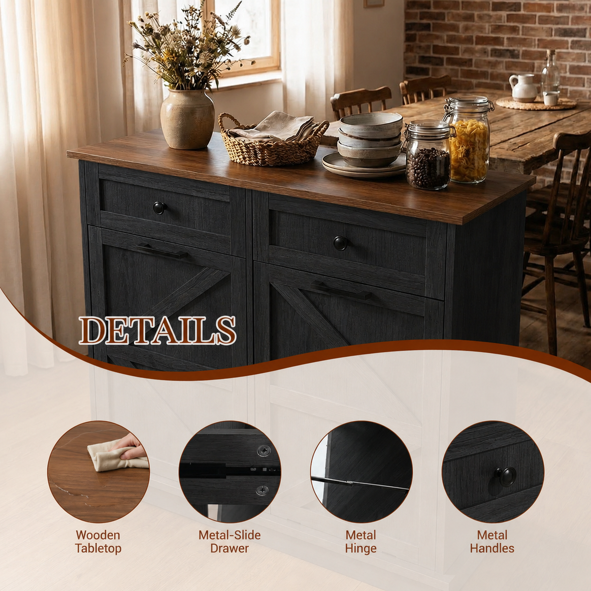 Tilt Out Trash Can Cabinet for Kitchen, Double 10-Gallon Hidden Trash Cabinet with Drawer, Farmhouse Wooden Garbage Cabinet, Dog Proof Trash Can Storage for Kitchen Laundry Living Room Office