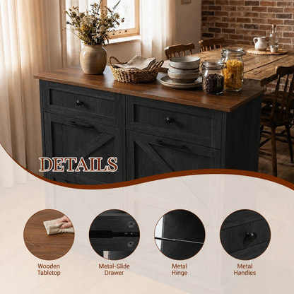 Tilt Out Trash Can Cabinet for Kitchen, Double 10-Gallon Hidden Trash Cabinet with Drawer, Farmhouse Wooden Garbage Cabinet, Dog Proof Trash Can Storage for Kitchen Laundry Living Room Office
