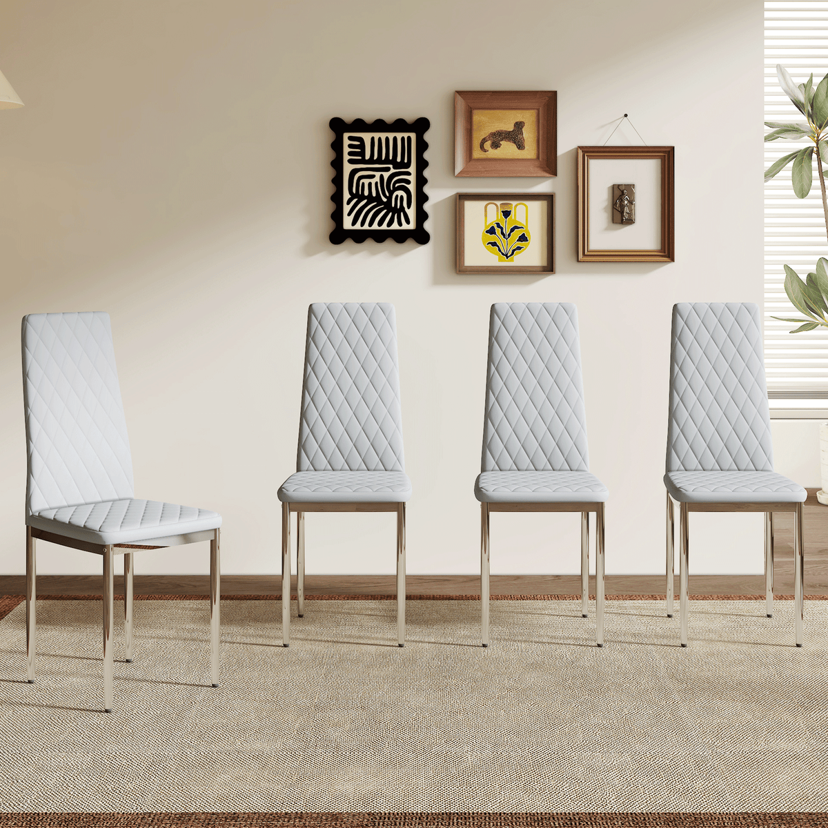 Modern Style Dining Chairs Set of 4 in Light Gray, Essential for Minimalist Homes.Meeting Family Dining Needs, PU Material Seat